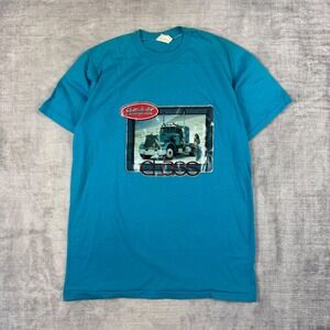 Peterbilt Shirt Mens Medium Blue Vintage 70s Trucker Iron On Thin Single Stitch